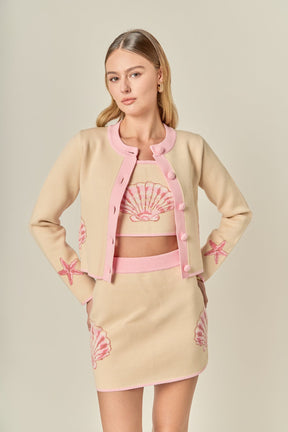 ENGLISH FACTORY - Sea Shell Contrast Knit Cardigan - SWEATERS & KNITS available at Objectrare