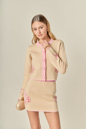 ENGLISH FACTORY - Sea Shell Contrast Knit Cardigan - SWEATERS & KNITS available at Objectrare