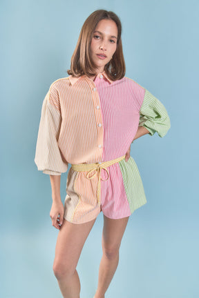 ENGLISH FACTORY - Striped Colorblock Shirt - SHIRTS & BLOUSES available at Objectrare