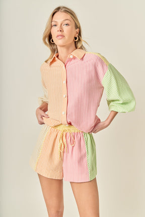 ENGLISH FACTORY - Striped Colorblock Shorts - SHORTS available at Objectrare