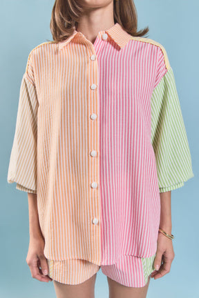 ENGLISH FACTORY - Striped Colorblock Shirt - SHIRTS & BLOUSES available at Objectrare