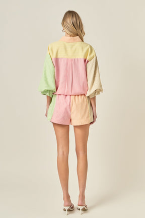 ENGLISH FACTORY - Striped Colorblock Shorts - SHORTS available at Objectrare