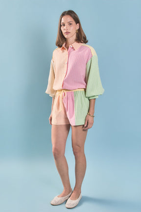 ENGLISH FACTORY - Striped Colorblock Shorts - SHORTS available at Objectrare