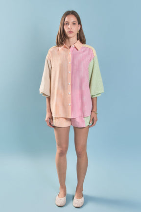 ENGLISH FACTORY - Striped Colorblock Shorts - SHORTS available at Objectrare