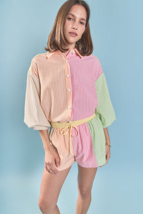 ENGLISH FACTORY - Striped Colorblock Shorts - SHORTS available at Objectrare