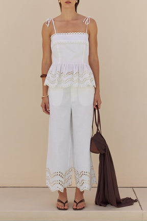 Eyelet Peplum Tie-Shoulder Top