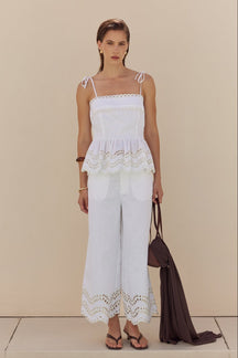 Eyelet Peplum Tie-Shoulder Top