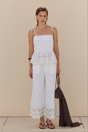 Eyelet Peplum Tie-Shoulder Top