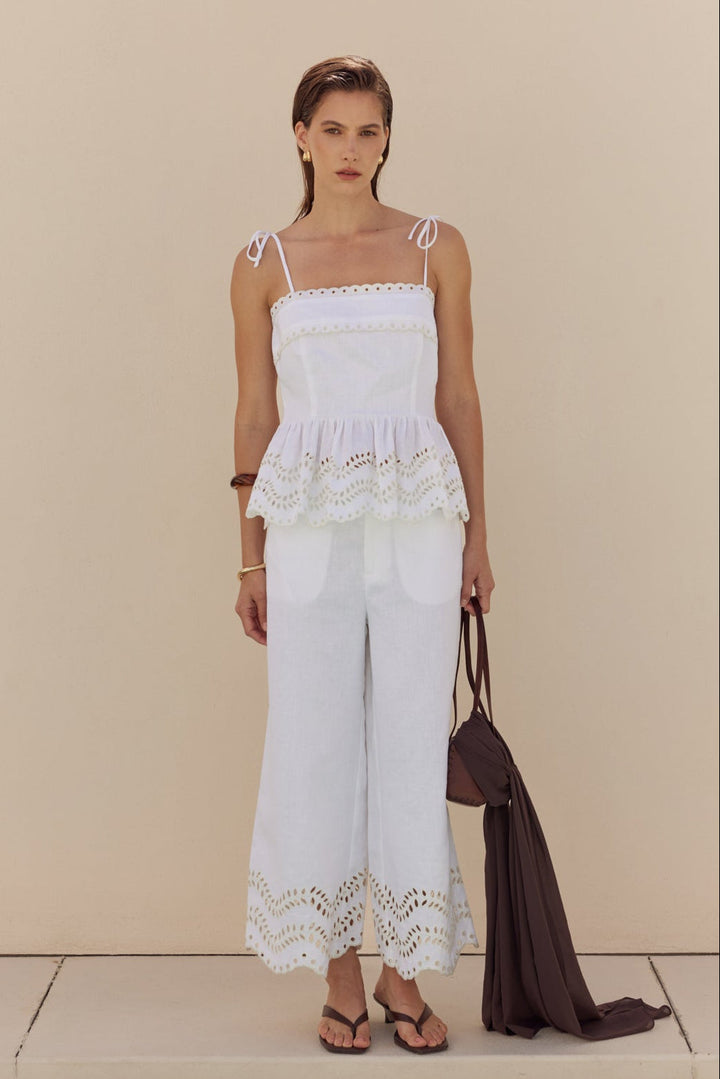 ENGLISH FACTORY - Eyelet Peplum Tie-Shoulder Top - TOPS available at Objectrare