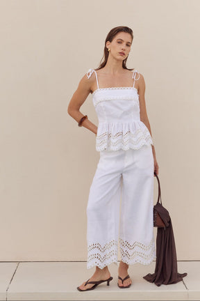 Eyelet Peplum Tie-Shoulder Top