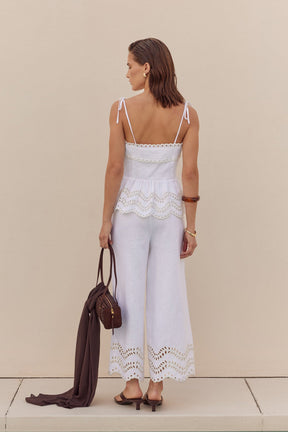 Eyelet Peplum Tie-Shoulder Top