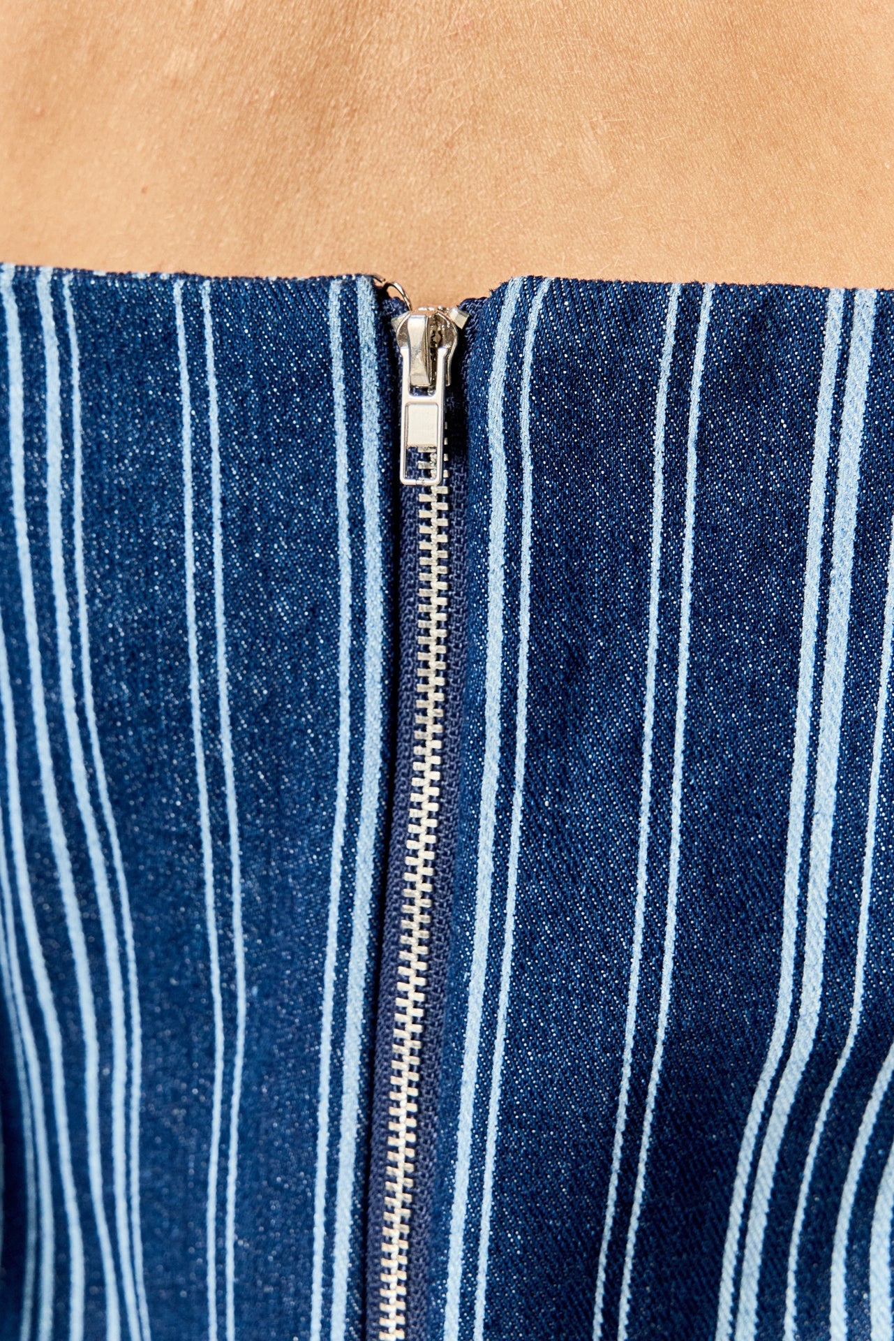 Denim Stripe Bow Shoulder Mini Dress