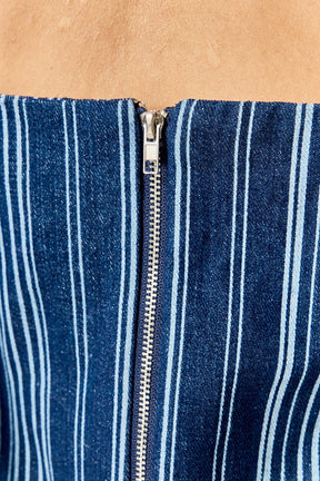 Denim Stripe Bow Shoulder Mini Dress