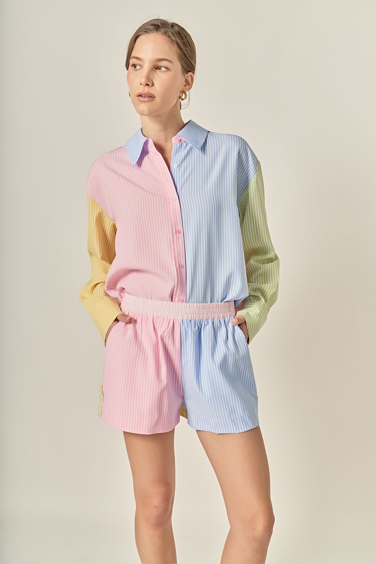 Colorblock Stripe Button Down Shirt