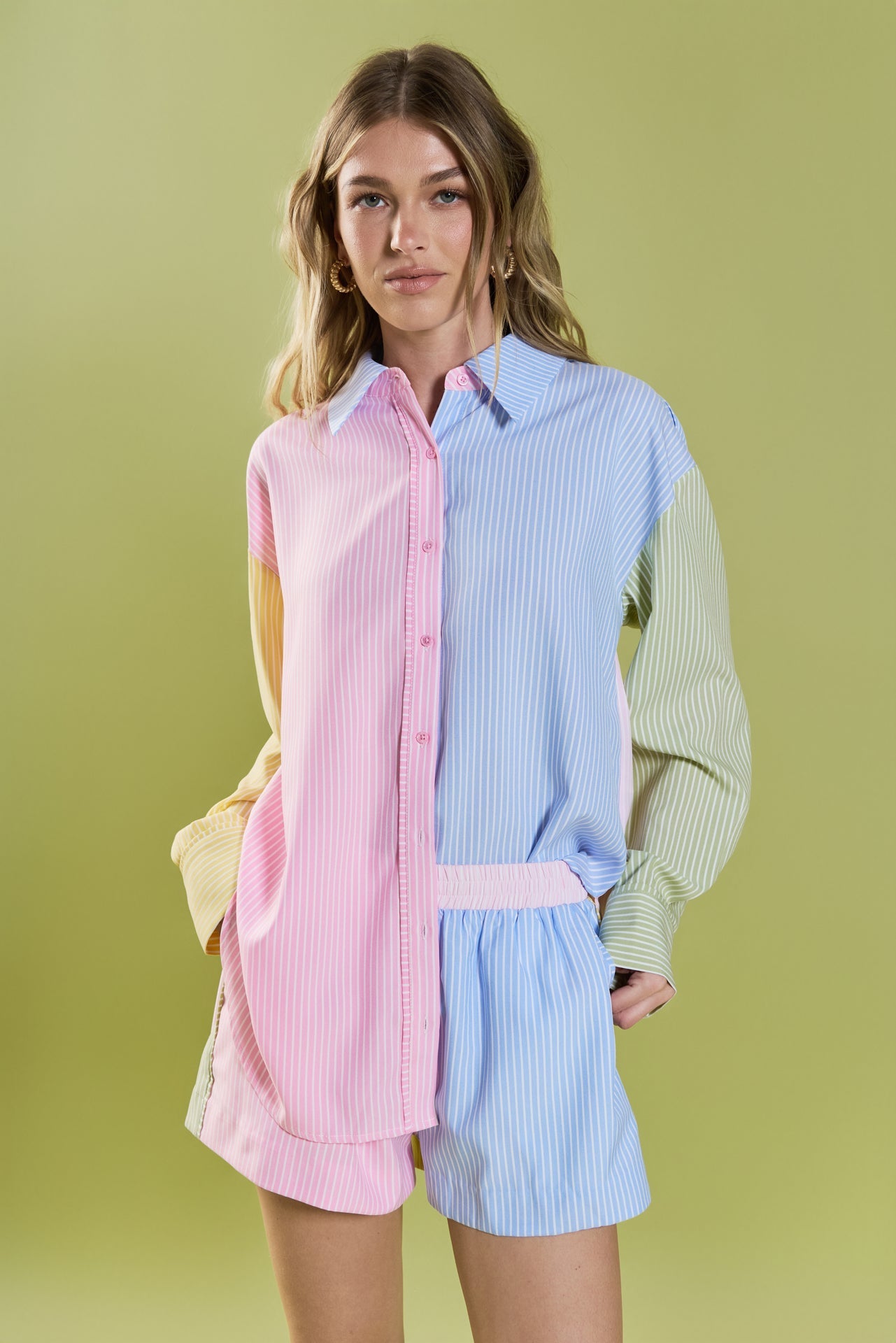 ENGLISH FACTORY - Colorblock Stripe Elastic Waist Shorts - SHORTS available at Objectrare