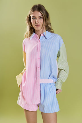 ENGLISH FACTORY - Colorblock Stripe Elastic Waist Shorts - SHORTS available at Objectrare