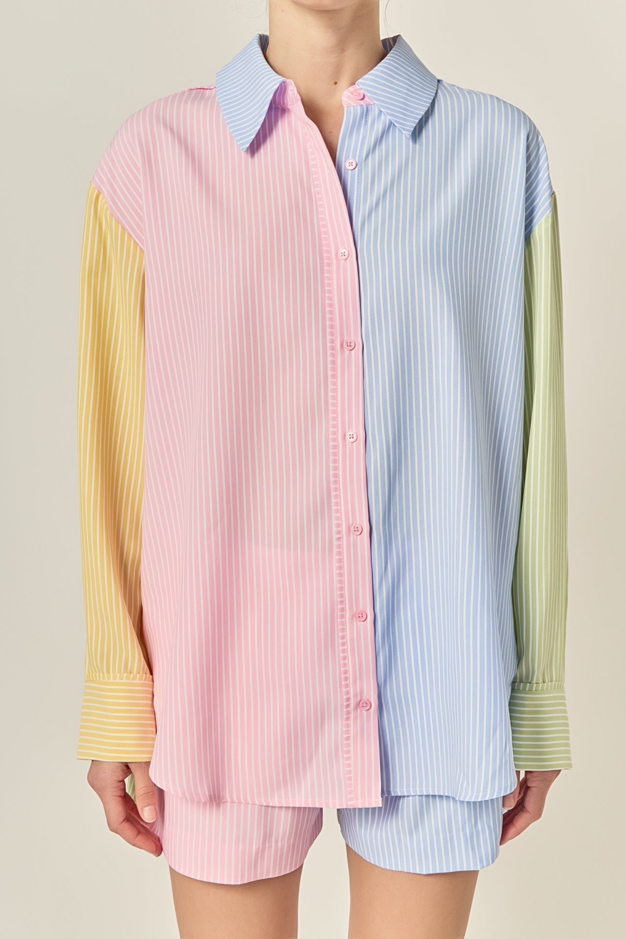 Colorblock Stripe Button Down Shirt