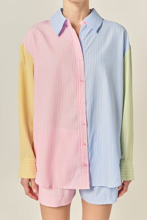 Colorblock Stripe Button Down Shirt