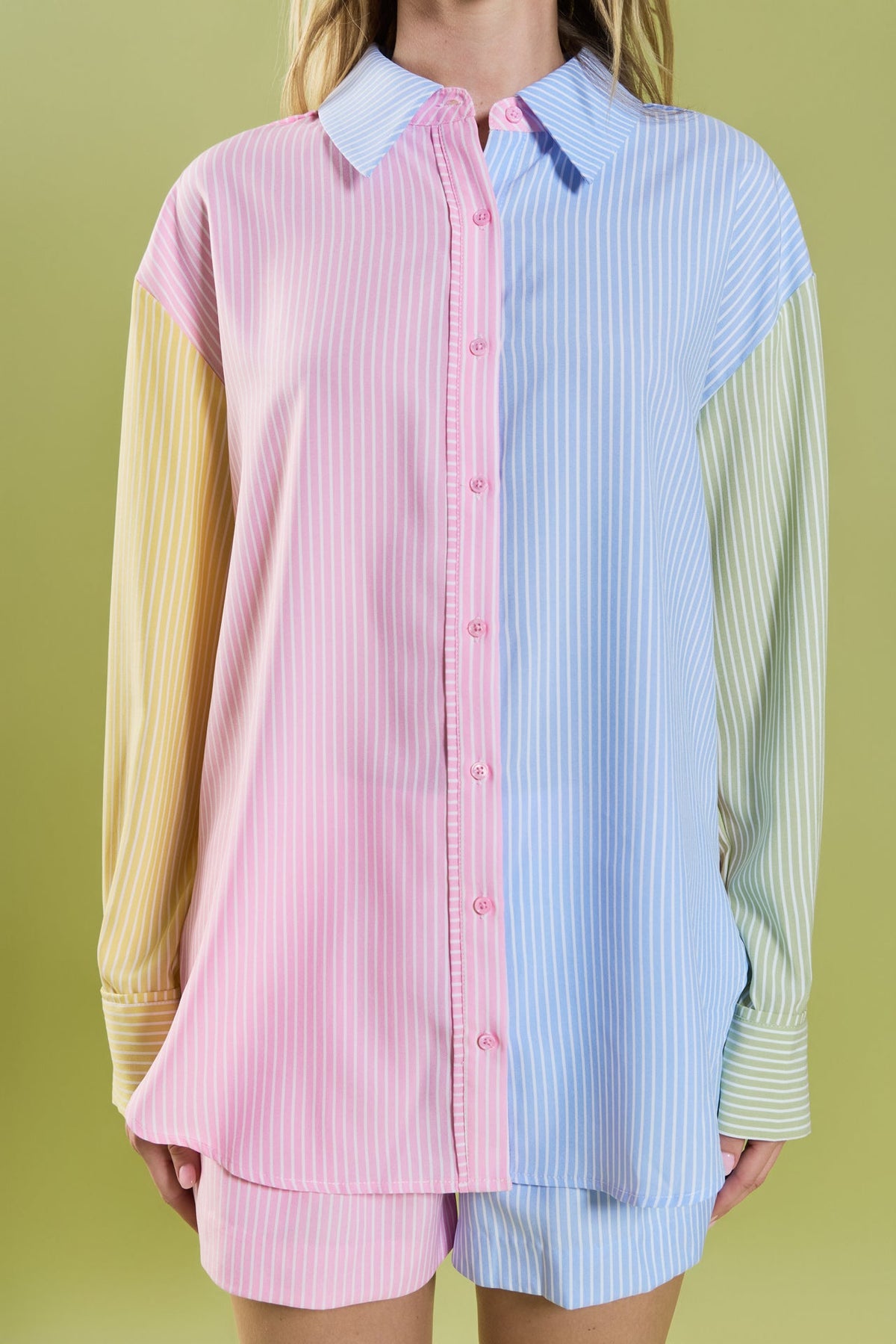 Colorblock Stripe Button Down Shirt