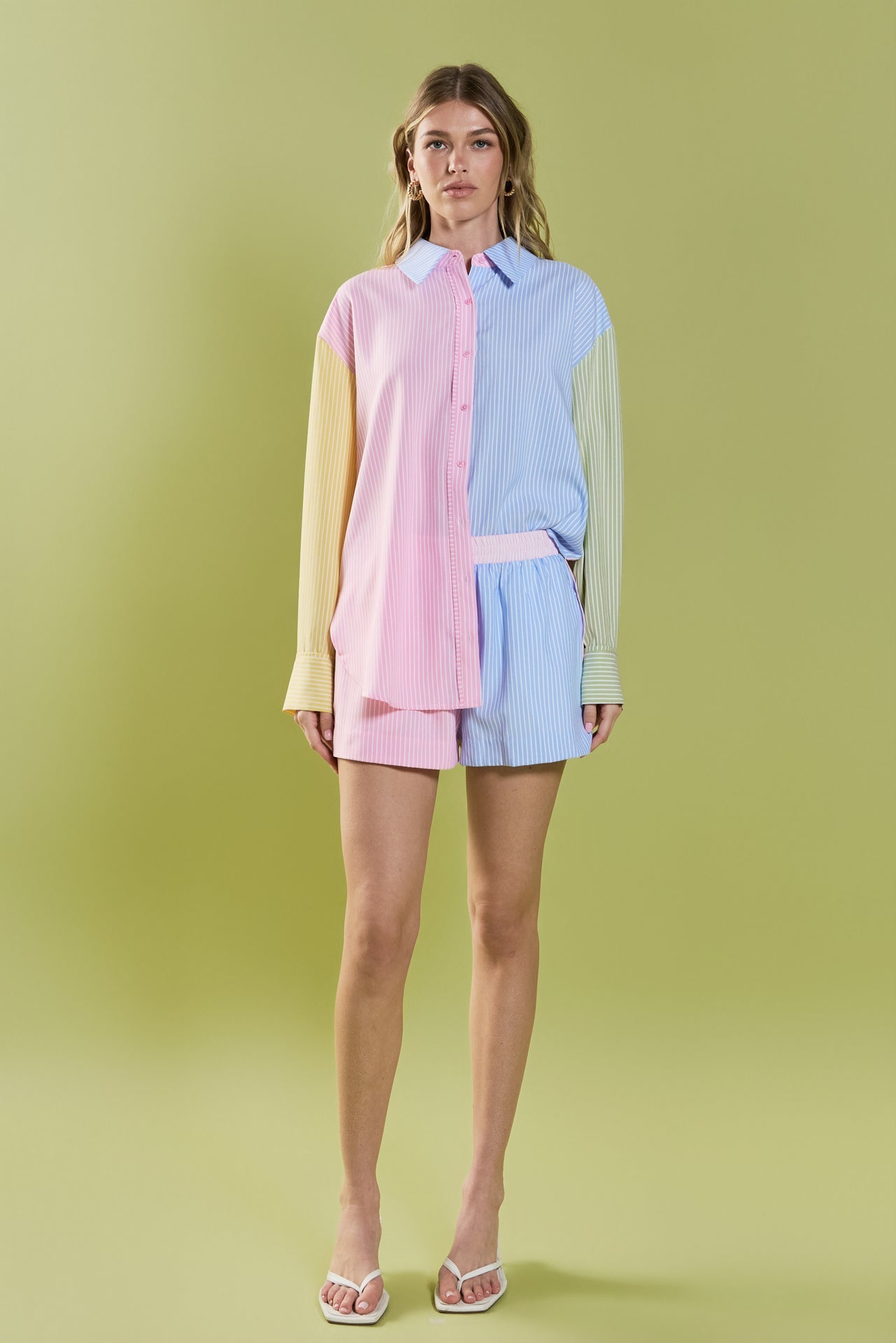 ENGLISH FACTORY - Colorblock Stripe Elastic Waist Shorts - SHORTS available at Objectrare