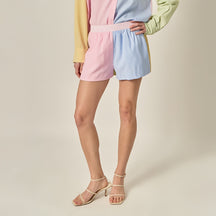 ENGLISH FACTORY - Colorblock Stripe Elastic Waist Shorts - SHORTS available at Objectrare