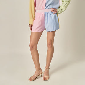 ENGLISH FACTORY - Colorblock Stripe Elastic Waist Shorts - SHORTS available at Objectrare