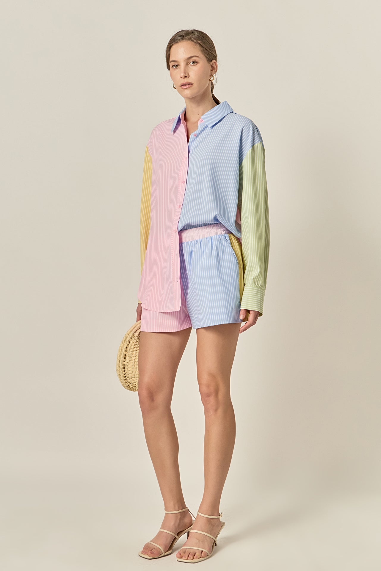 Colorblock Stripe Elastic Waist Shorts