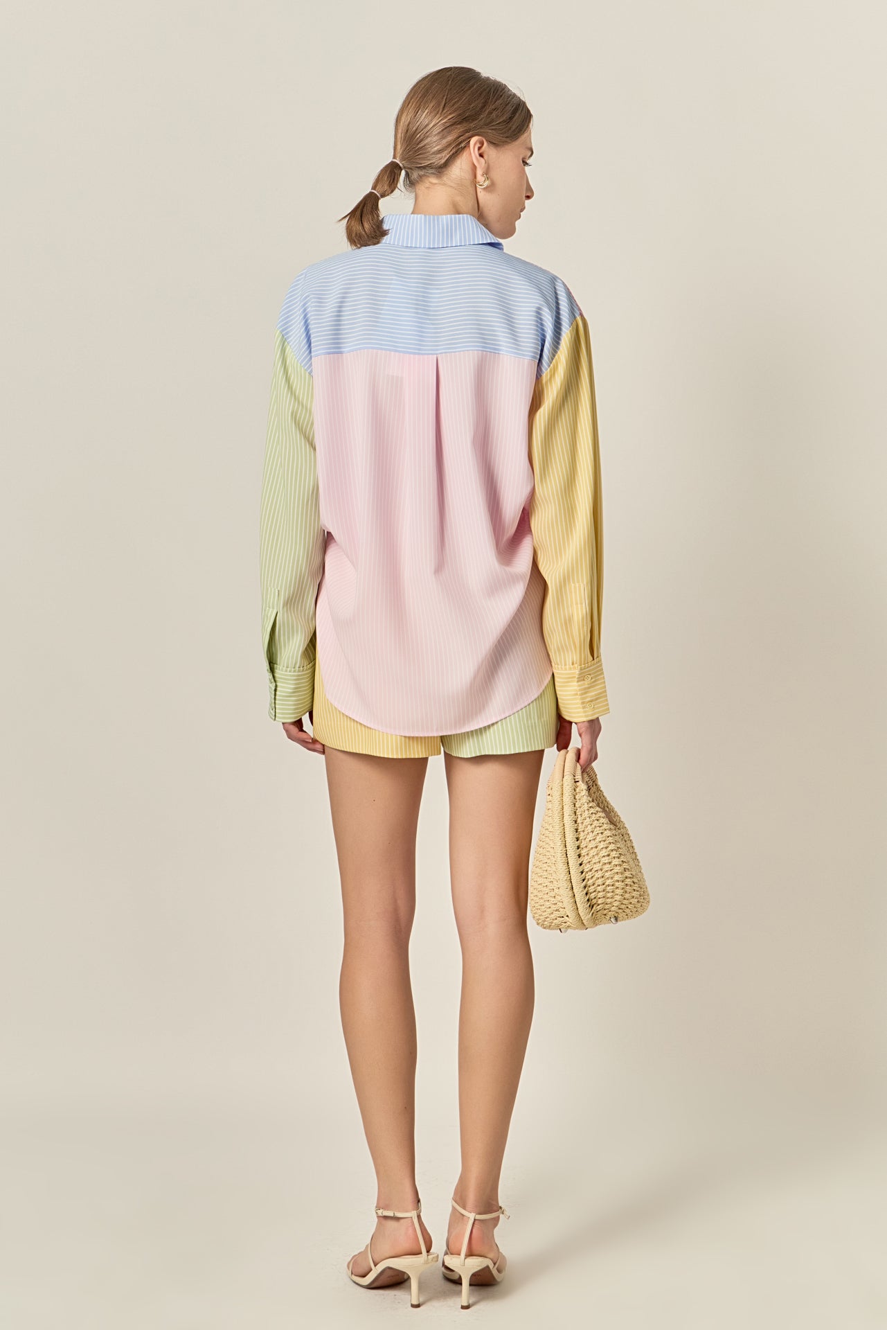 Colorblock Stripe Elastic Waist Shorts