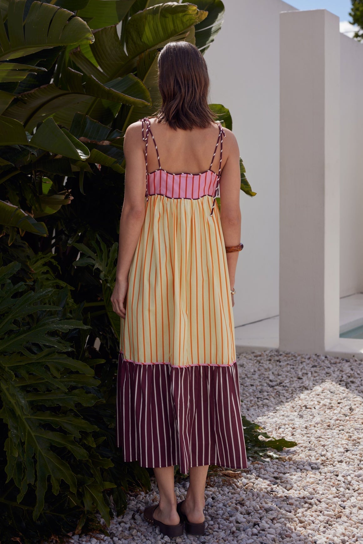 Colorblock Stripe Tie-Shoulder Midi Dress