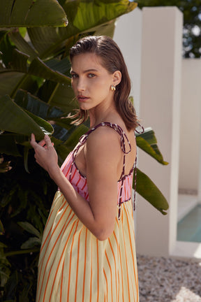 Colorblock Stripe Tie-Shoulder Midi Dress