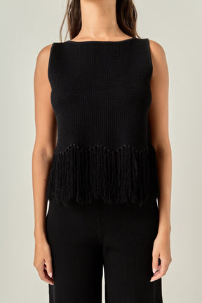 Fringe Detailed Sleeveless Knit Top