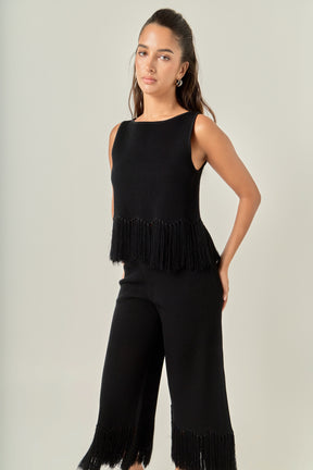 Fringe Detailed Sleeveless Knit Top