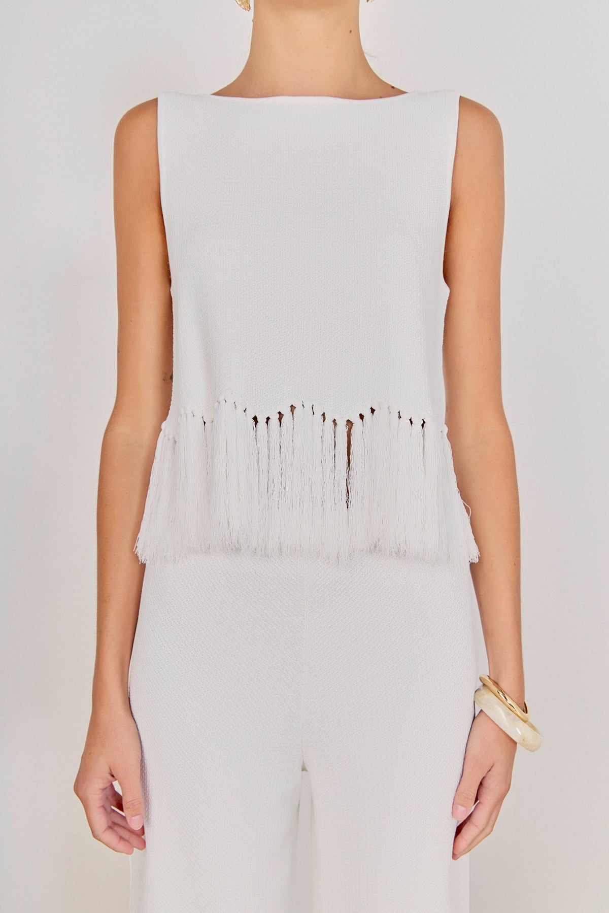 Fringe Detailed Sleeveless Knit Top