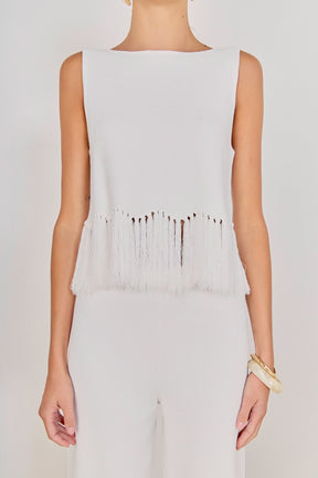 ENGLISH FACTORY - Fringe Detailed Sleeveless Knit Top - TOPS available at Objectrare