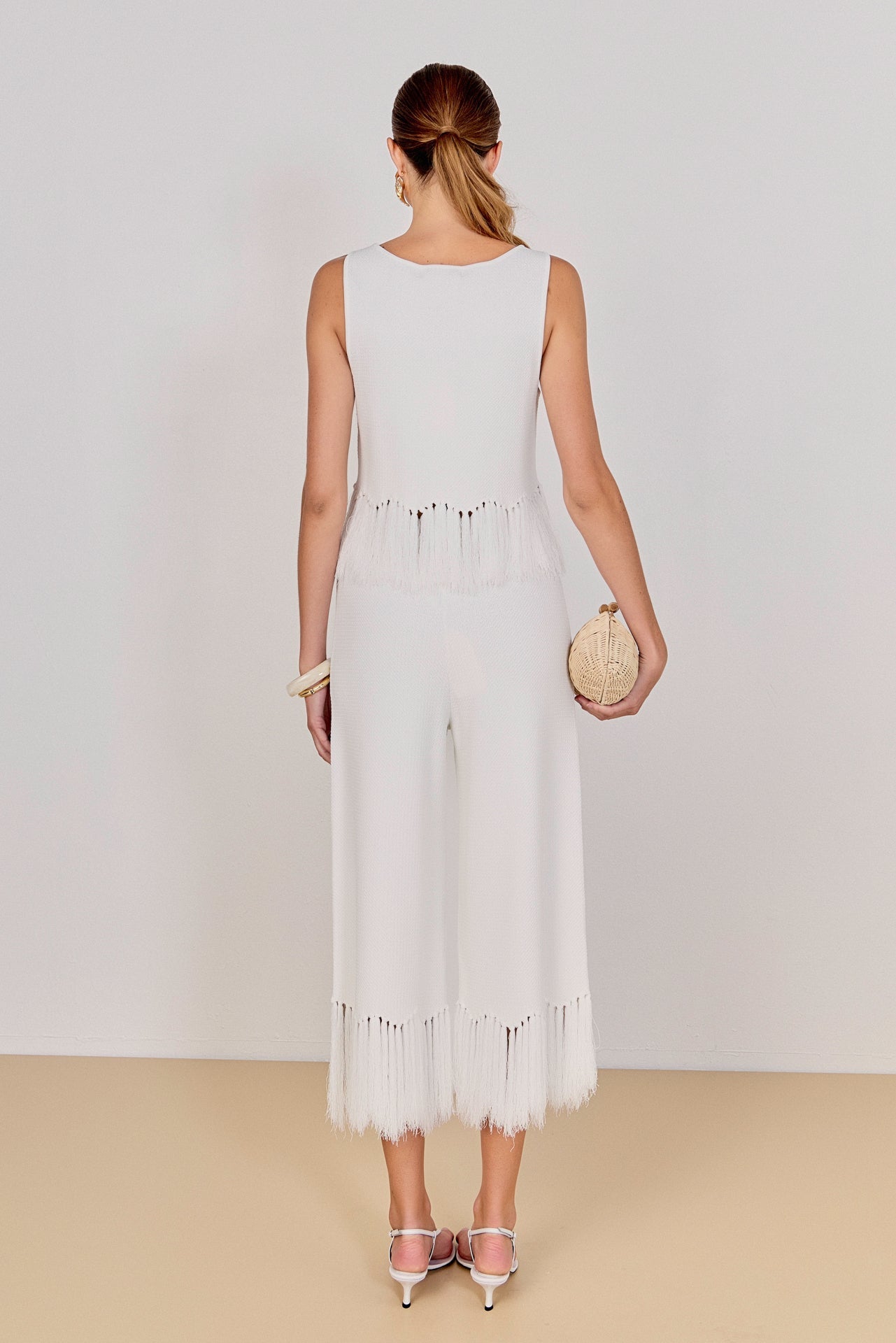 ENGLISH FACTORY - Fringe Detailed Sleeveless Knit Top - TOPS available at Objectrare