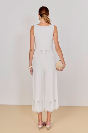 ENGLISH FACTORY - Fringe Detailed Sleeveless Knit Top - TOPS available at Objectrare
