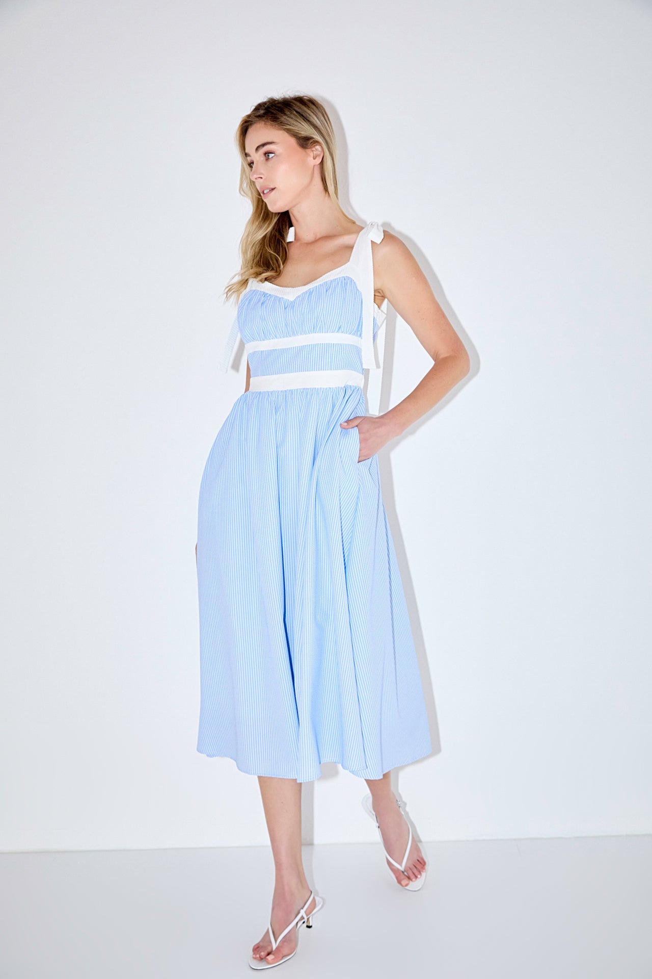 ENGLISH FACTORY - Seersucker Combo Midi Dress - DRESSES available at Objectrare