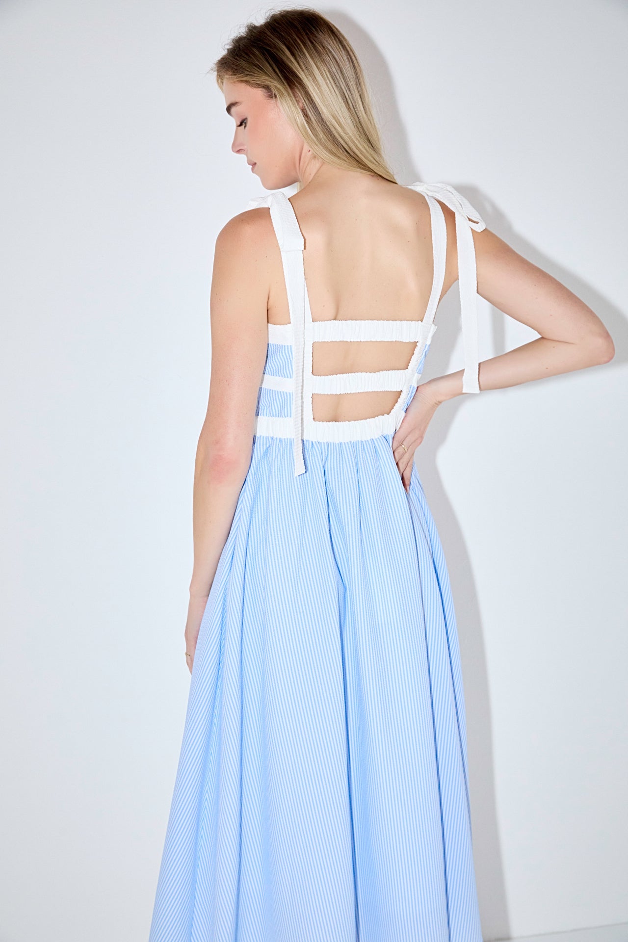 ENGLISH FACTORY - Seersucker Combo Midi Dress - DRESSES available at Objectrare