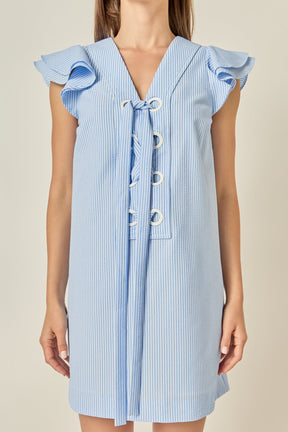 Lace-Up Seersucker Mini Dress