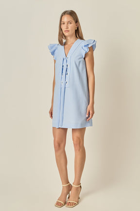 Lace-Up Seersucker Mini Dress