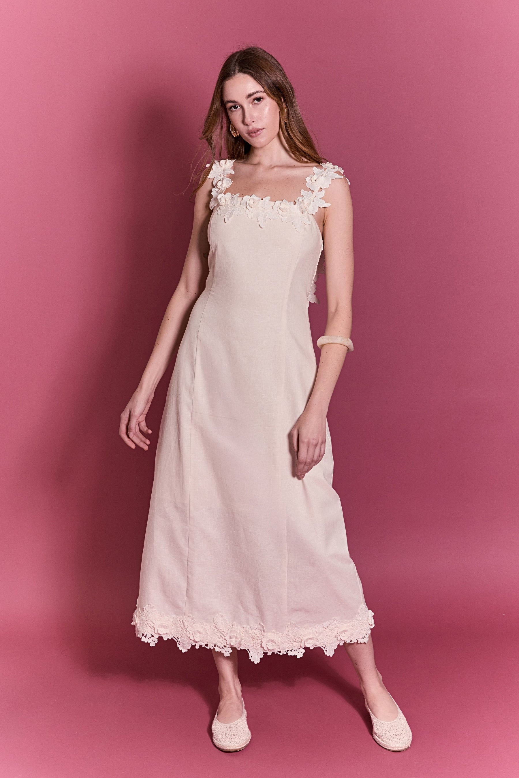 Floral Strap Linen Midi Dress