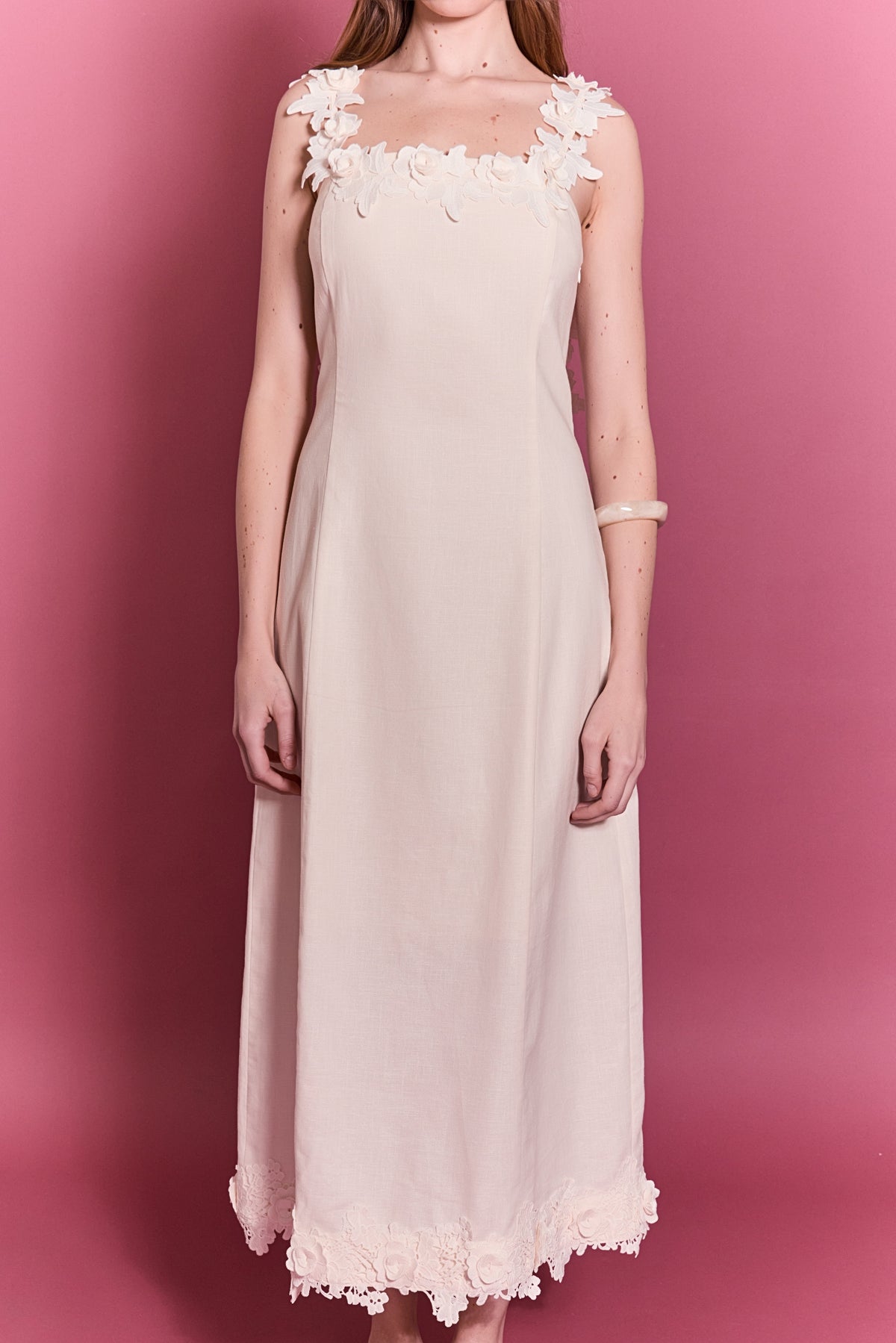 Floral Strap Linen Midi Dress