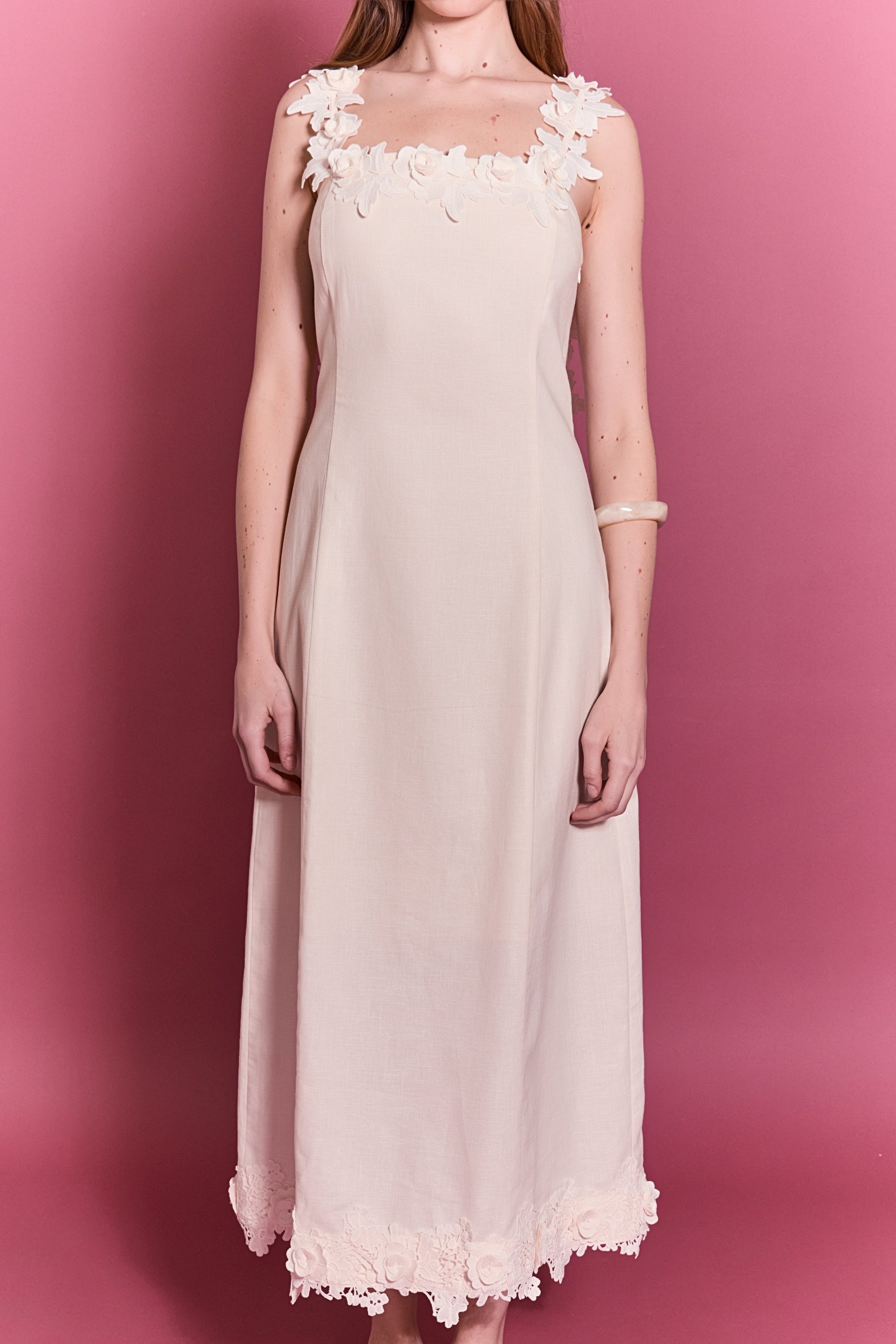 Floral Strap Linen Midi Dress