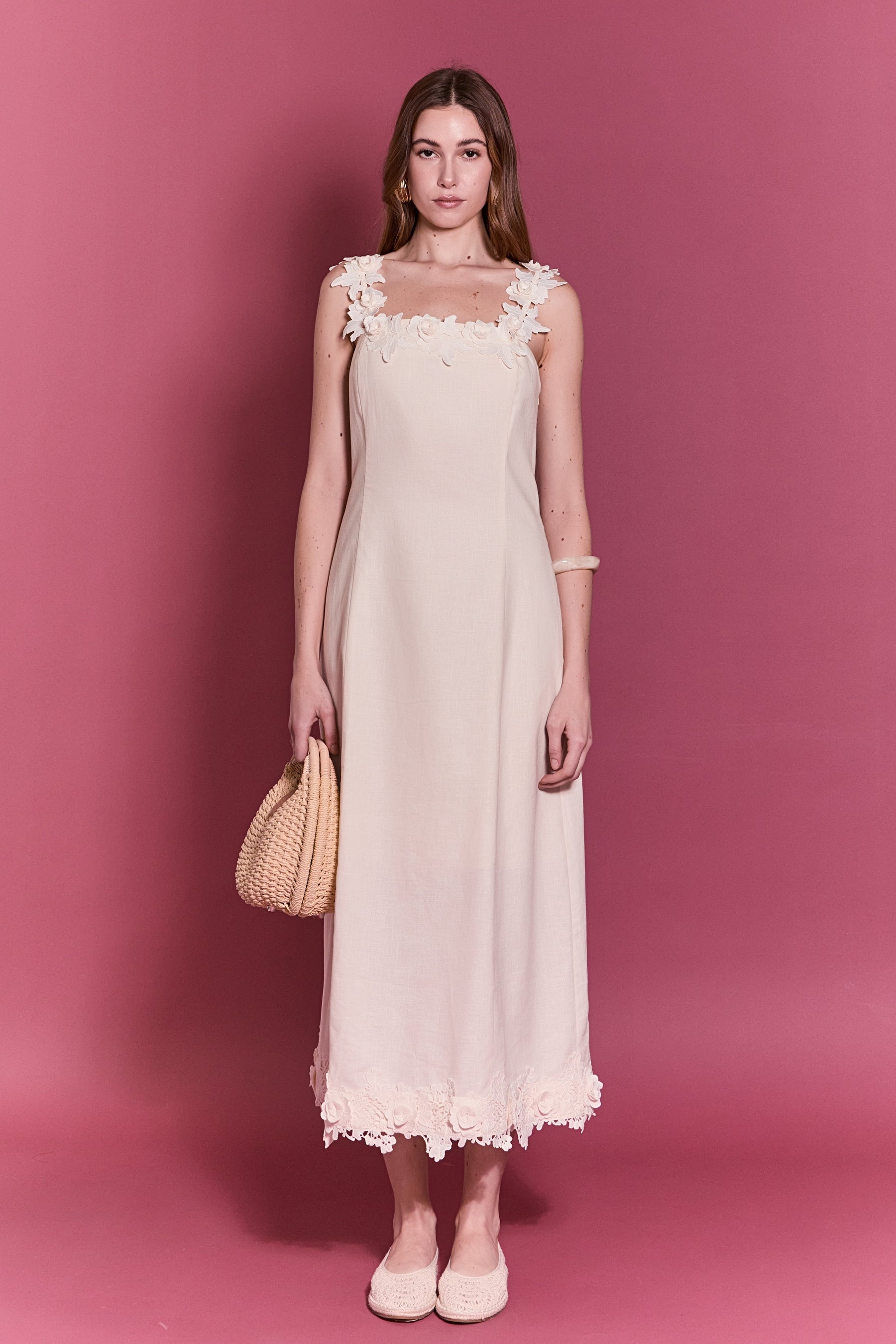 Floral Strap Linen Midi Dress