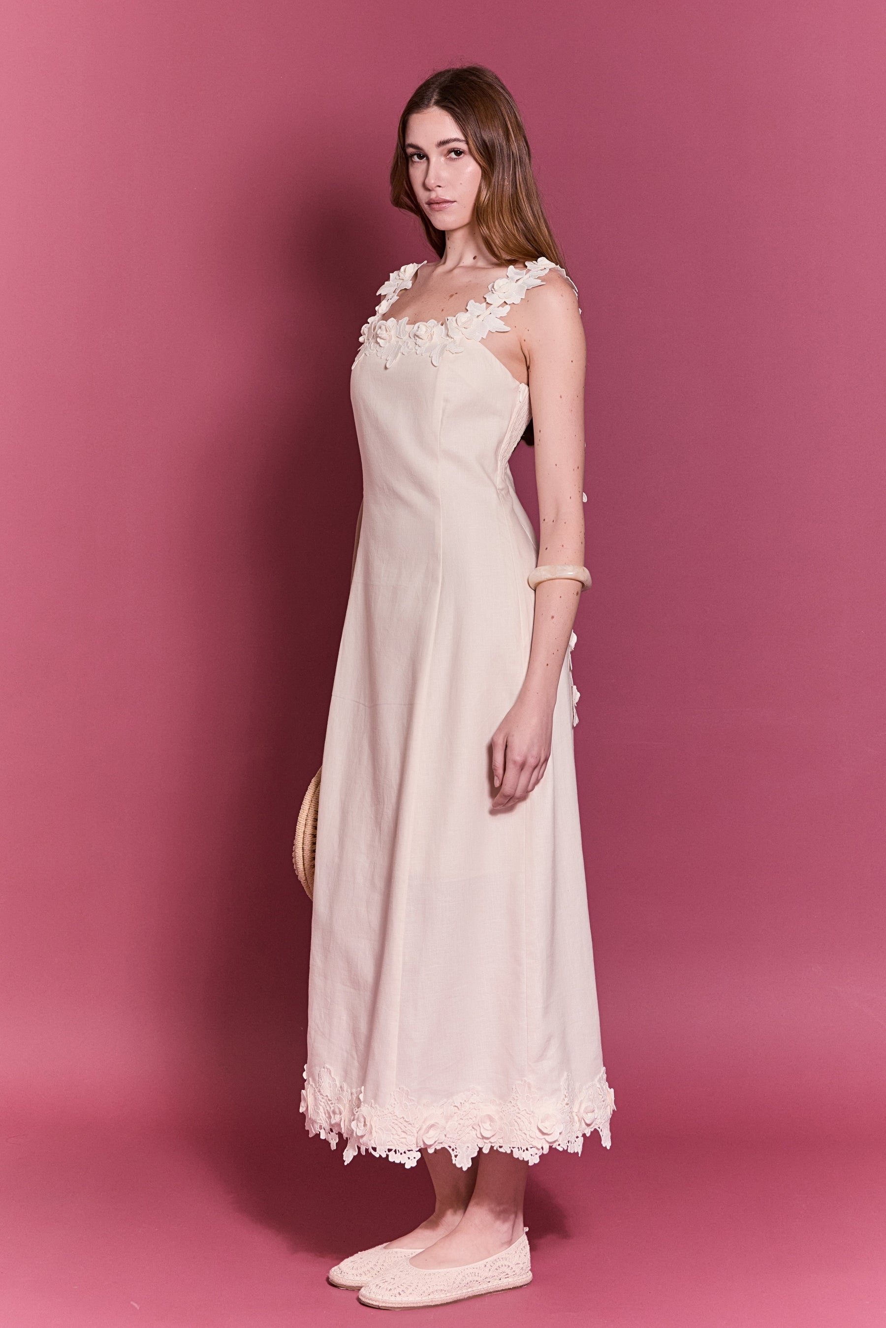 Floral Strap Linen Midi Dress