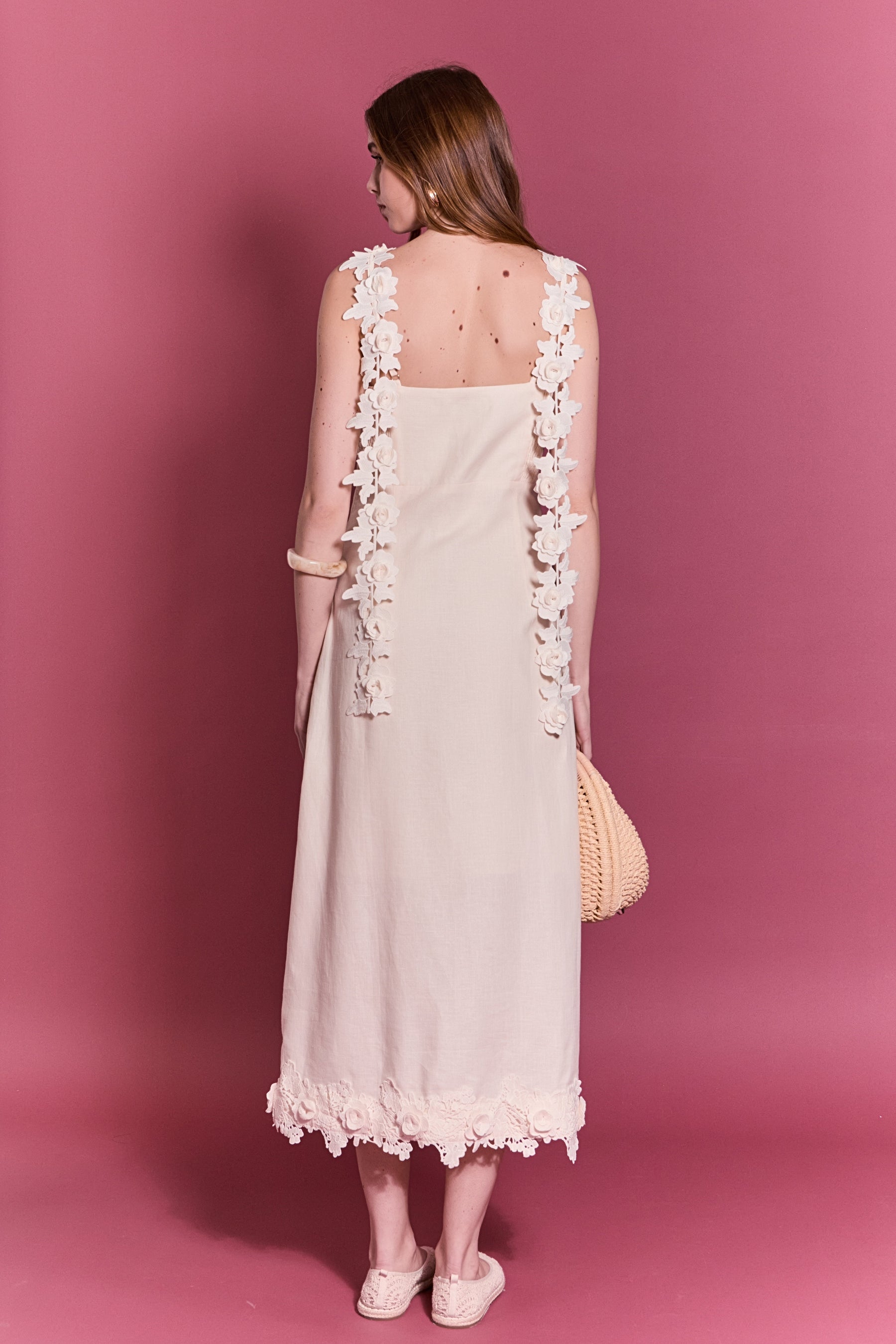 Floral Strap Linen Midi Dress