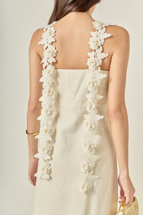 Floral Strap Linen Midi Dress