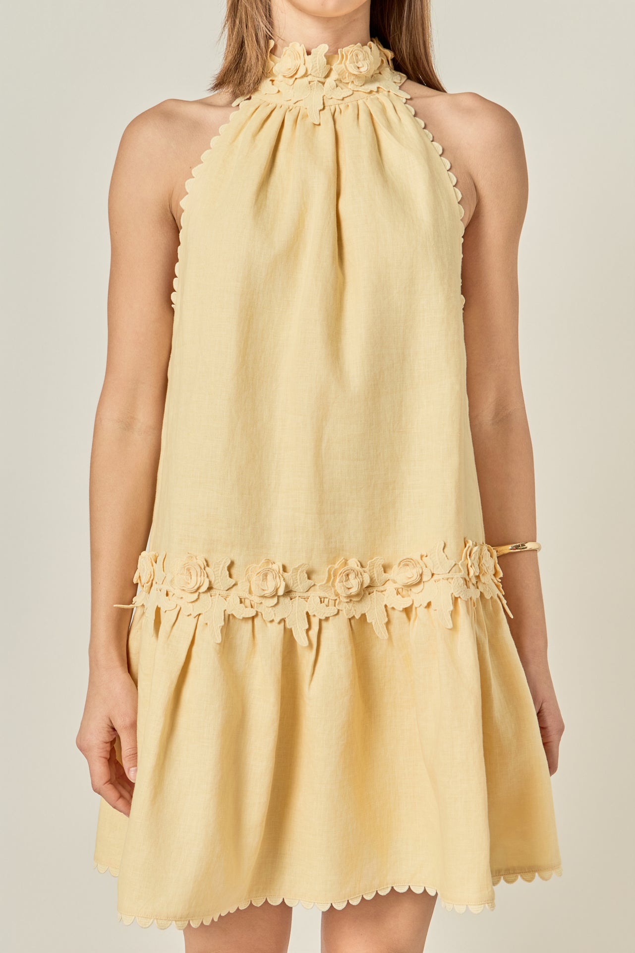 Scalloped Halter Linen Mini Dress