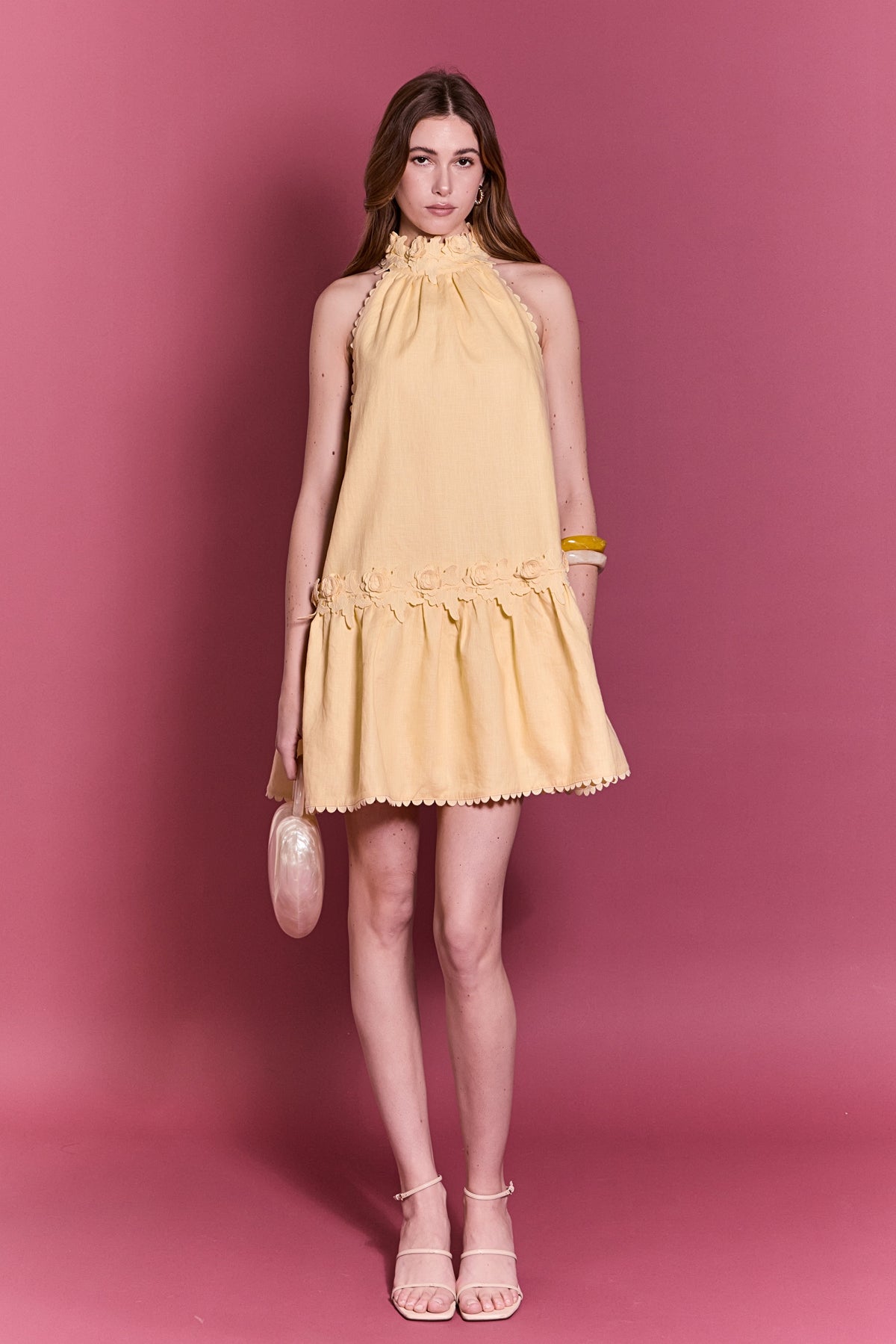 ENGLISH FACTORY - Scalloped Halter Linen Mini Dress - DRESSES available at Objectrare
