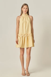 Scalloped Halter Linen Mini Dress
